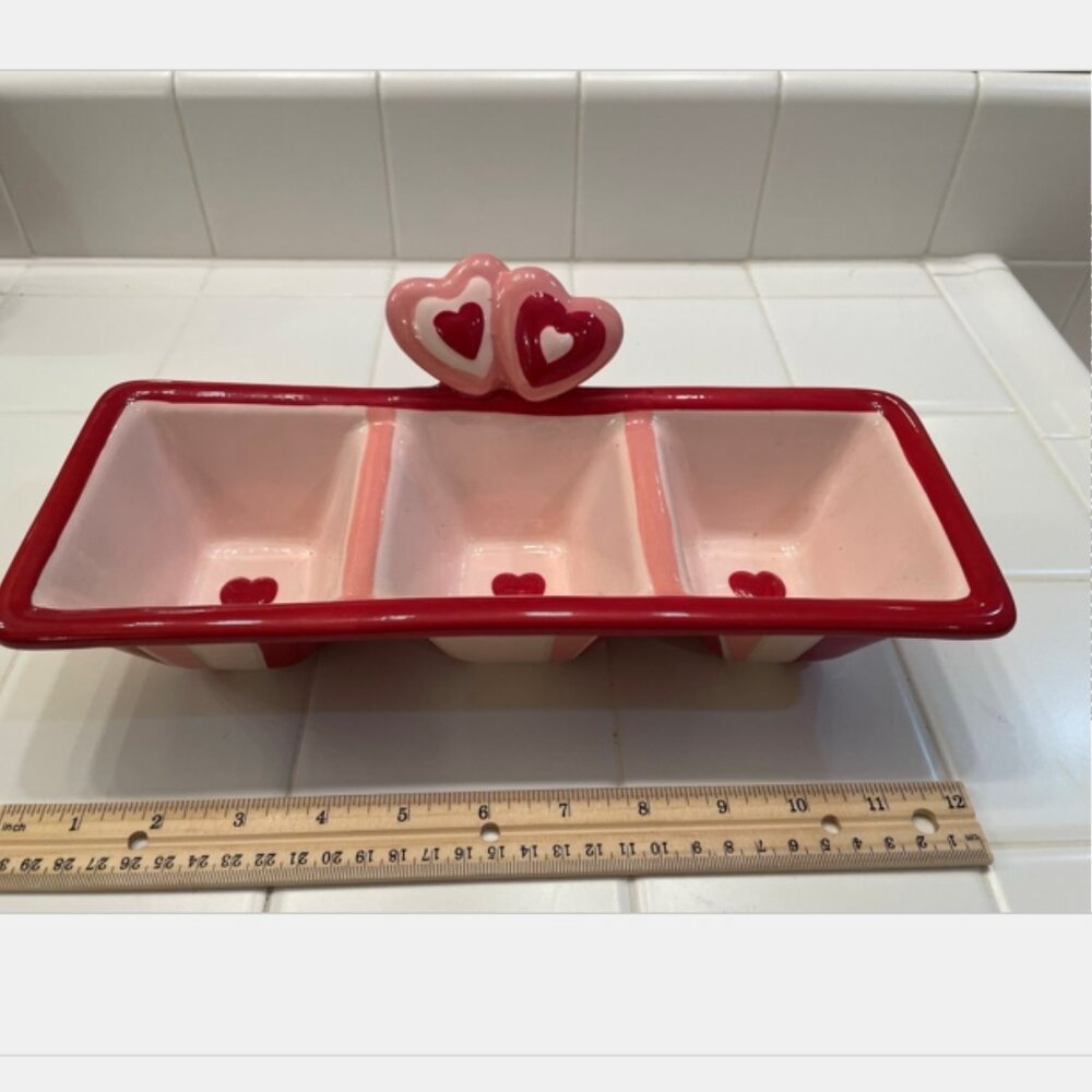 Ceramic Valentine serving dish - 3 section NEW!